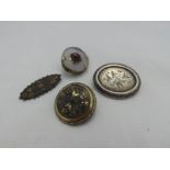 Mixed lot including a Victorian Tortoiseshell and Gold piqué work Brooch (A/F), Victorian oval