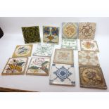 A collection of fourteen Victorian square floral decorated Tiles, to include Minton and others,