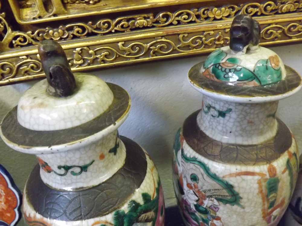 Mixed lot of early 20th Century Oriental crackle glazed lidded vases of baluster form, decorated - Image 3 of 10