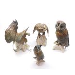 A mixed lot of 20th Century Bird of Prey models to include Spode model of a Little Owl raised on