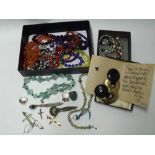 A mixed lot four boxes of mainly costume jewellery including Coral-type necklaces, Amethyst and