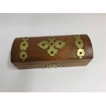 Victorian Walnut and Brass bound dome top rectangular box, the hinged lid opening to a void