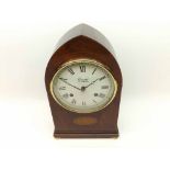 A late 20th Century Mahogany and Boxwood lined inlaid Mantel Clock signed “Committi – London”, the