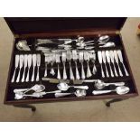 Canteen of 20th Century silver plated cutlery in mahogany case on legs
