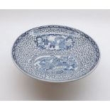 Adams Chinese decorated blue and white Tazza of round form, 9” diameter