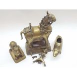 Mixed lot comprising a late 19th/early 20th Century Oriental Brass Horse and Rider, together with