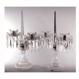 A pair of Waterford Crystal Clear Glass Two Branch Candelabra with central cut spear decoration,