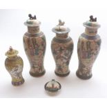 Mixed lot of early 20th Century Oriental crackle glazed lidded vases of baluster form, decorated