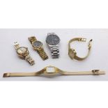 A Mixed Lot comprising: five various Gold Plated and Base Metal Wristwatches including Citizen,