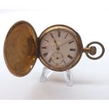 An early 20th Century Swiss Gold Plated Full Hunter Keyless Pocket Watch, the frosted gilt