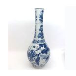 A Chinese large Spill Vase of baluster form, the lower body decorated in under glazed blue with