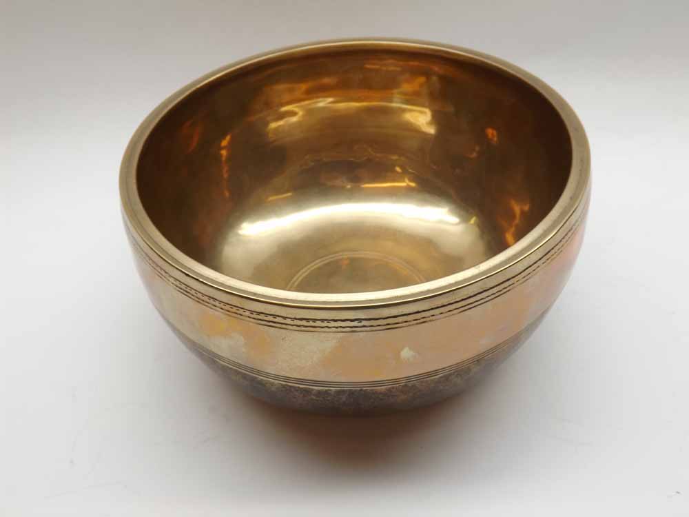 Oriental polished Bronze circular Singing Prayer Bowl, 7 ½” diameter