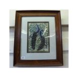 A 20th Century Oak Framed Indian Study of two male peacocks amongst foliage, frame 18” wide