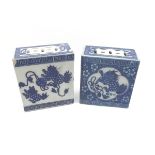Two Chinese Flower Bricks, each of rectangular form and with pierced tops, the bodies each decorated