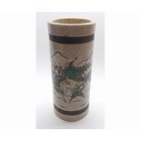 A Chinese Crackle Glaze Cylinder Vase, decorated in famille verte and iron red with warrior
