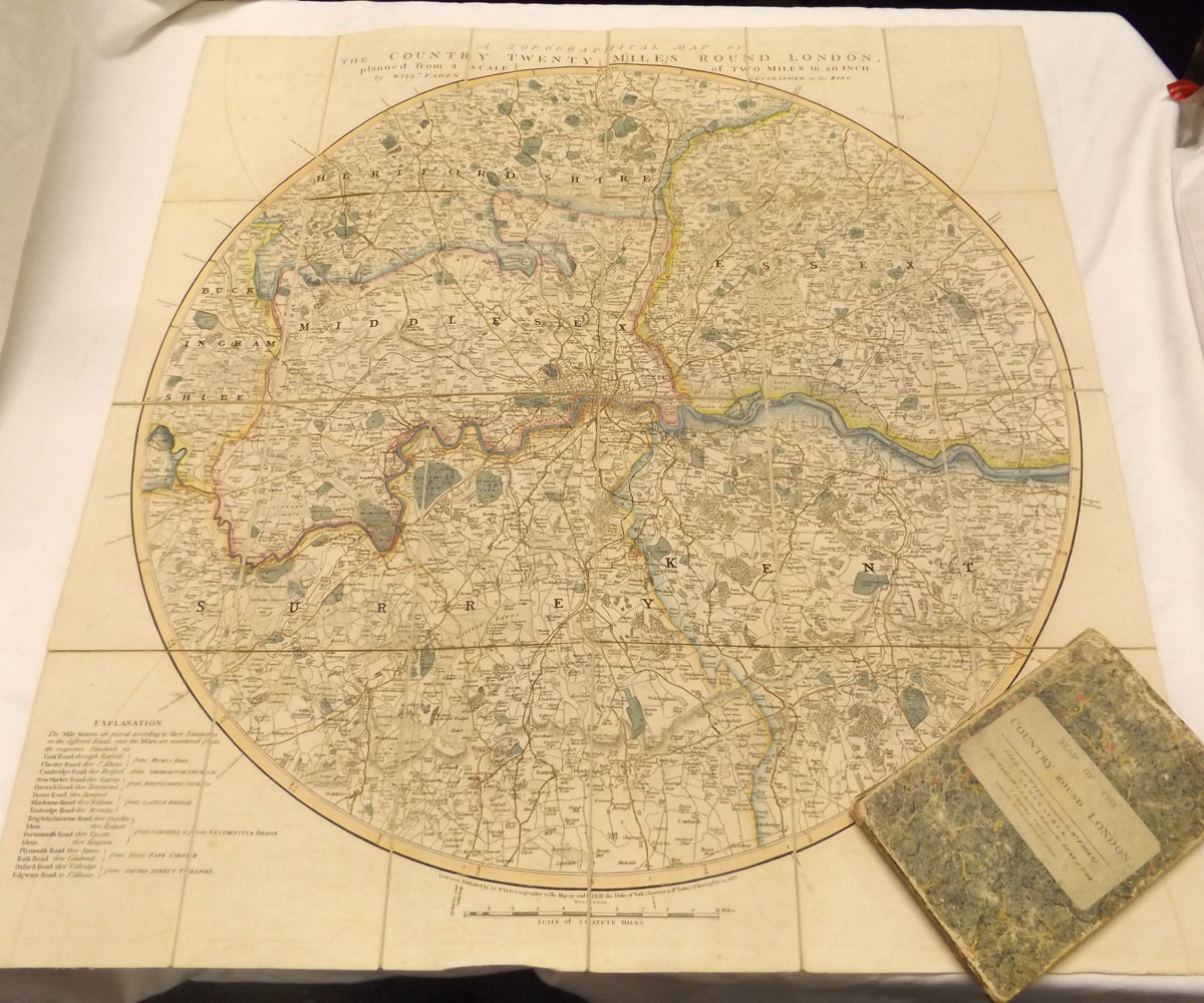 W FADEN: A TOPOGRAPHICAL MAP OF THE COUNTRY TWENTY MILES ROUND LONDON, engrd hand col'd map, 1825