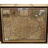 J SPEED: NORFOLK,,,, engrd hand col'd map [1627], approx 14 3/4" x 19 3/4" double glazed