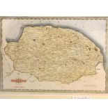 J CARY: NORFOLK, engrd hand col'd map, 1787, approx 8 1/4" x 10 1/4" f/g + MOULE: NORFOLK, engrd
