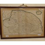 R MORDEN: NORFOLK, engrd hand col'd map [1695], approx 14" x 23" f/g