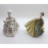 Two Royal Doulton Figures: Diana, HN2468 (hand missing); Alexandra, HN2398, both approx 7 1/2" high