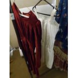 A 1940s Ladies red Velvet tea-dress together with three white cotton petticoats (4)