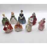 Eight various Royal Doulton Figures: Linda, HN2106; Penny, HN2338; Emma, HN3208; Christine,