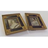 Pair of small miniature oil paintings on Ivory of 19th Century young ladies fitted in ebonised and