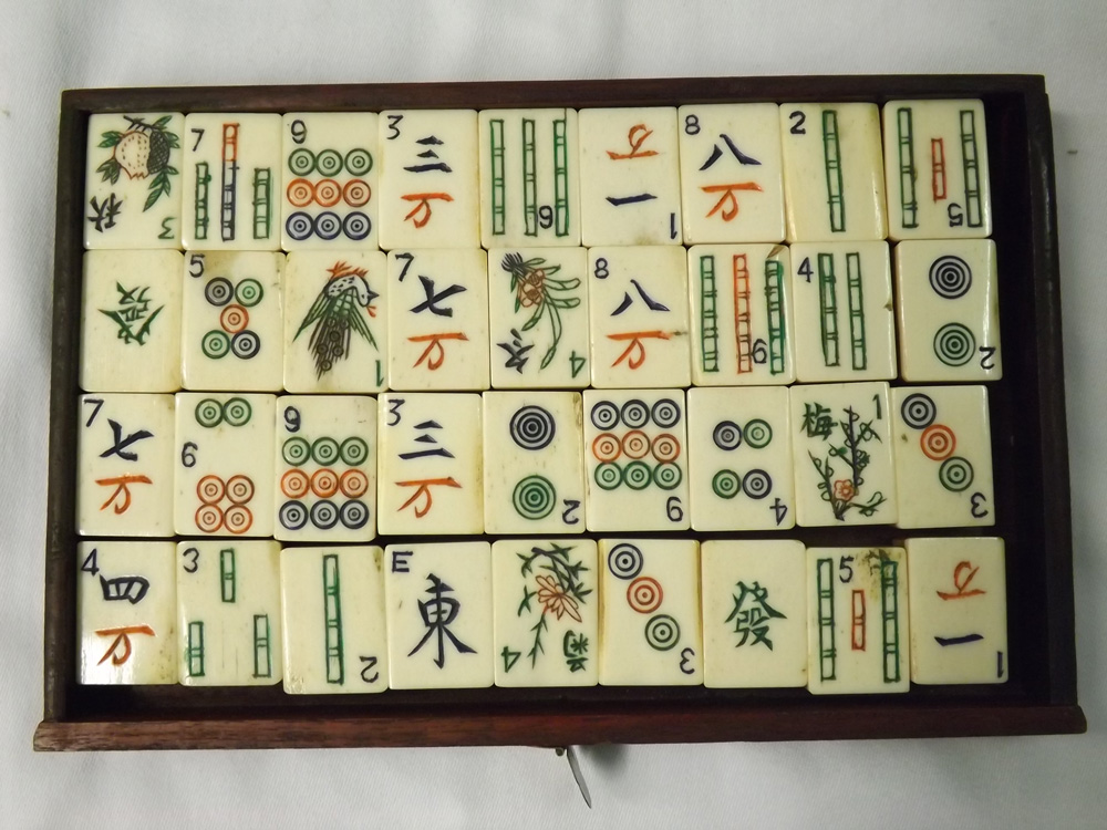 A 20th Century Mah Jong set, contained in a five-drawer wooden cabinet, together with four wooden - Image 5 of 7