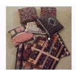 Five various Kilim/Caucasian type Cushions and three further plush lined Kilim type Mats, various