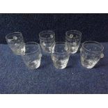 A set of six Edwardian small star-cut Glasses, ground pontil marks to base, 2 1/2" high