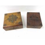 A Walnut Box of Ecclesiastical interest, of square form, the lid applied with central crucifix and