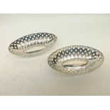 A pair of George V Bon-Bon Dishes, oval shaped, pierced with crosslets, 13cm x 7 1/2 cm,
