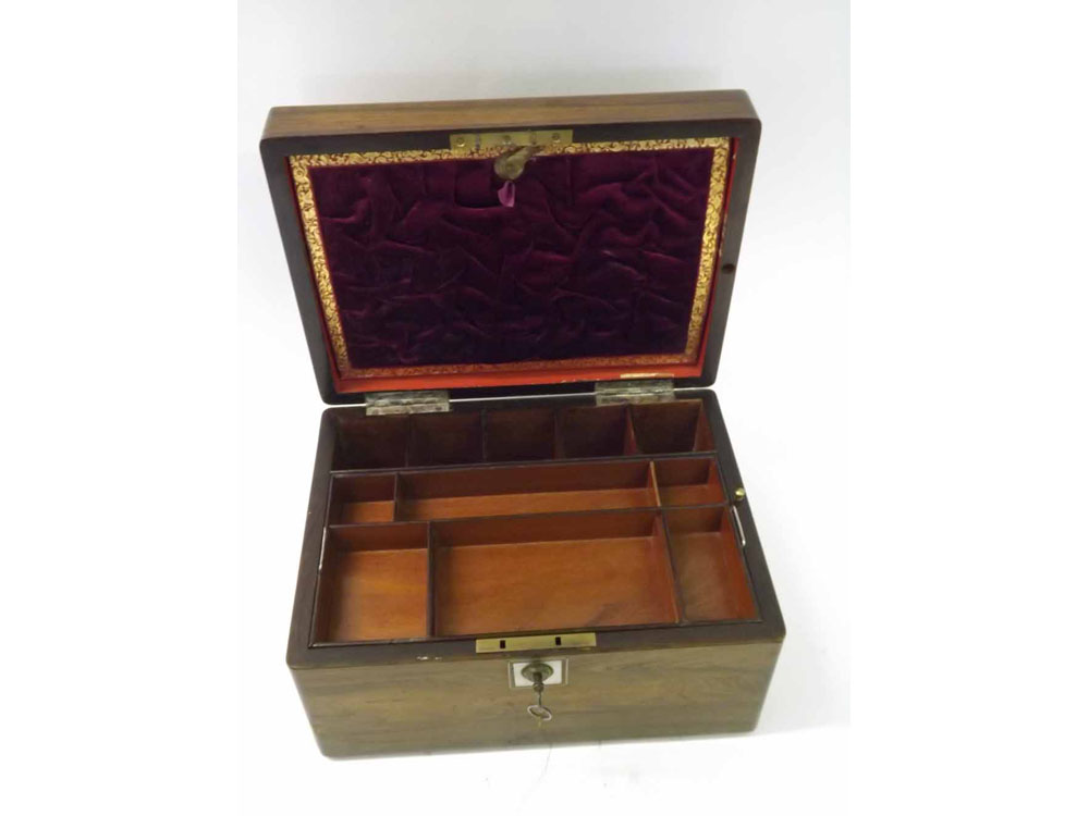 A 19th Century Rosewood Vanity Box, the lid with mother-of-pearl nameplate initialled CPR, over a