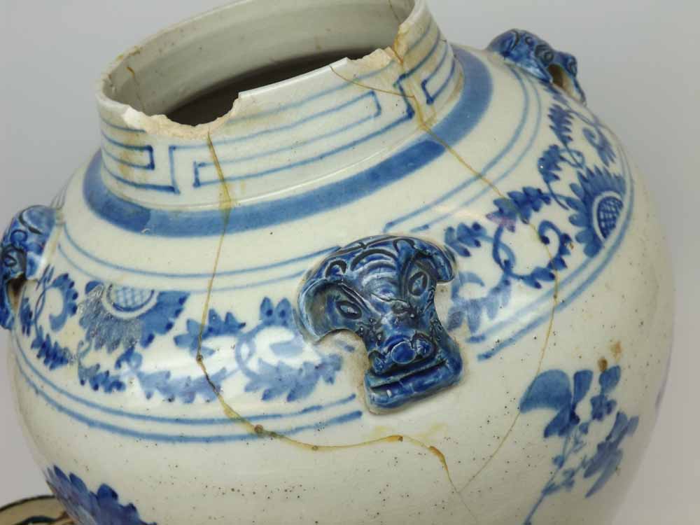 A Chinese Covered Large Jar, painted in underglaze blue with birds and foliage, the neck applied - Image 6 of 12