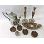 A Mixed Lot comprising: a pair of Evans Electroplated Candlesticks; a set of four Circular small