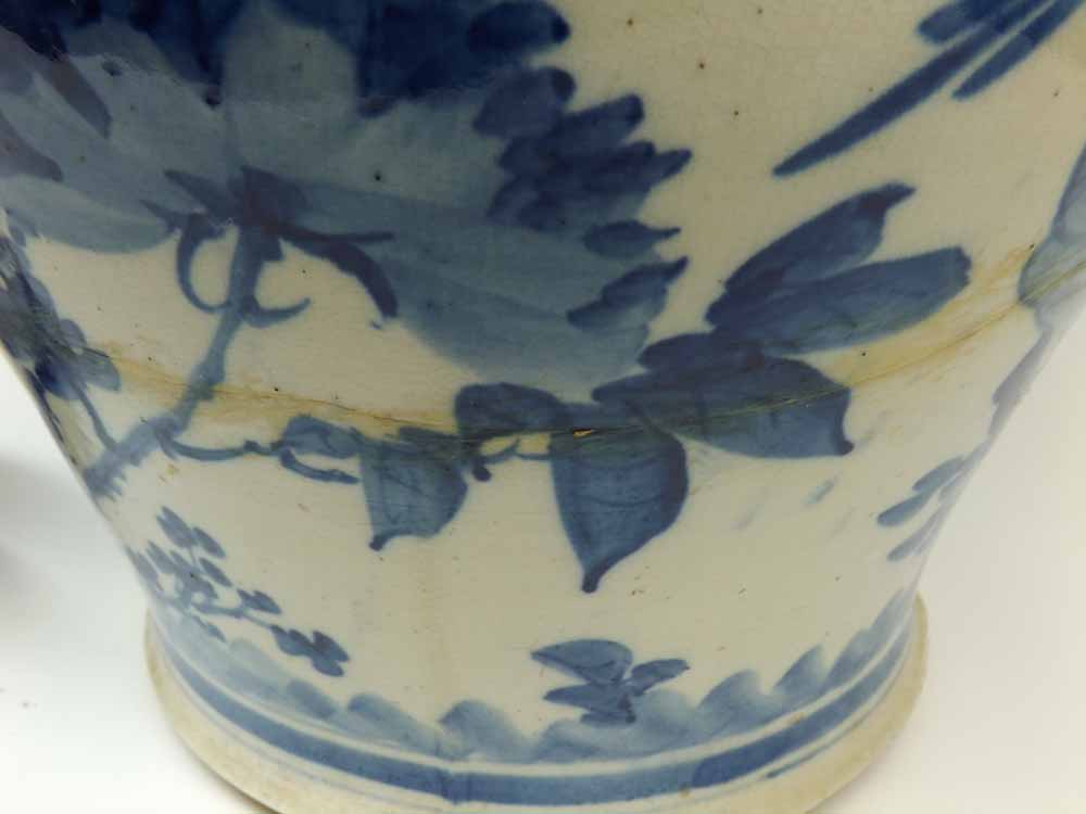 A Chinese Covered Large Jar, painted in underglaze blue with birds and foliage, the neck applied - Image 10 of 12