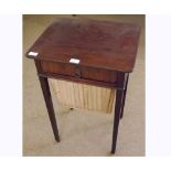 19th Century Mahogany Sewing Table of rectangular form, the plain top over a single drawer and