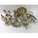 A large box of Victorian and later Electroplated Wares including Spirit Burner Stands, pair of