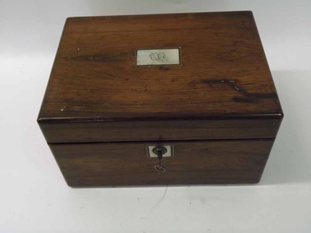 A 19th Century Rosewood Vanity Box, the lid with mother-of-pearl nameplate initialled CPR, over a - Image 2 of 2