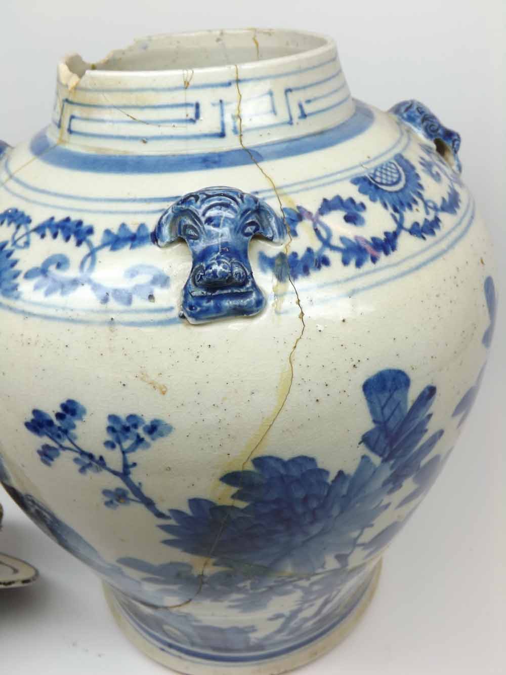 A Chinese Covered Large Jar, painted in underglaze blue with birds and foliage, the neck applied - Image 8 of 12