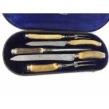 A Victorian cased Carving Set, comprising five horn-handled and steel-bladed implements by Mappin