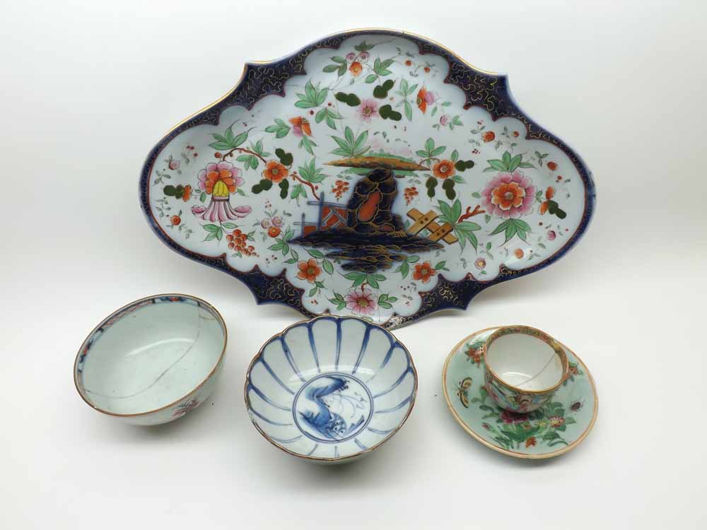 An Oriental Oval Tray decorated predominantly in blue with iron red, famille rose and verte and