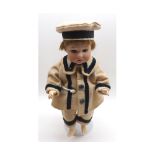 Gebruder Heubach Bisque Socket Head Boy Doll, with fixed blue glass eyes, painted lashes and