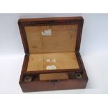 Victorian Mahogany Writing Box, central vacant Brass nameplate and similar escutcheon, partially