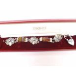 Vintage Scottish Silver and Agate panelled Bracelet with heart-shaped padlock, 18cms long