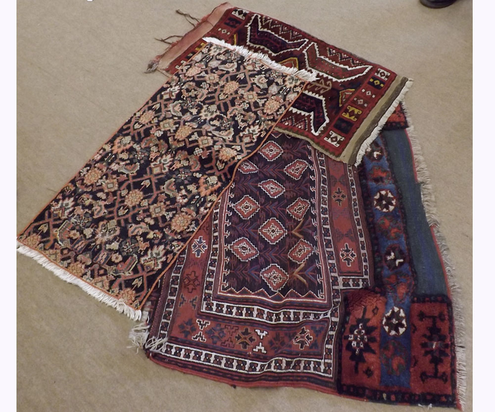 A collection of seven various Kilim type/Caucasian Prayer Rugs, the largest 3' 5" x 2' 8"