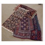 A collection of seven various Kilim type/Caucasian Prayer Rugs, the largest 3' 5" x 2' 8"