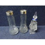 A Mixed Lot comprising: a pair of Etched Clear Glass Vases of tapering circular form, fitted with