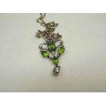 Victorian style white metal and green stone set open work Pendant with drop mounted on a white metal