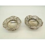 A pair of Victorian Pedestal Bon-Bon Dishes, the wavy tops with trellis and floral pierced detail, 9